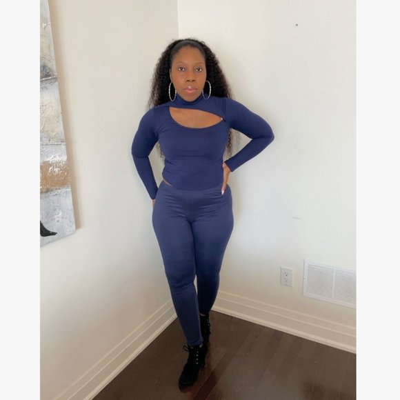 (NWT) Comfy Double Layer Leggings  - Navy Blue - Picture 1 of 2